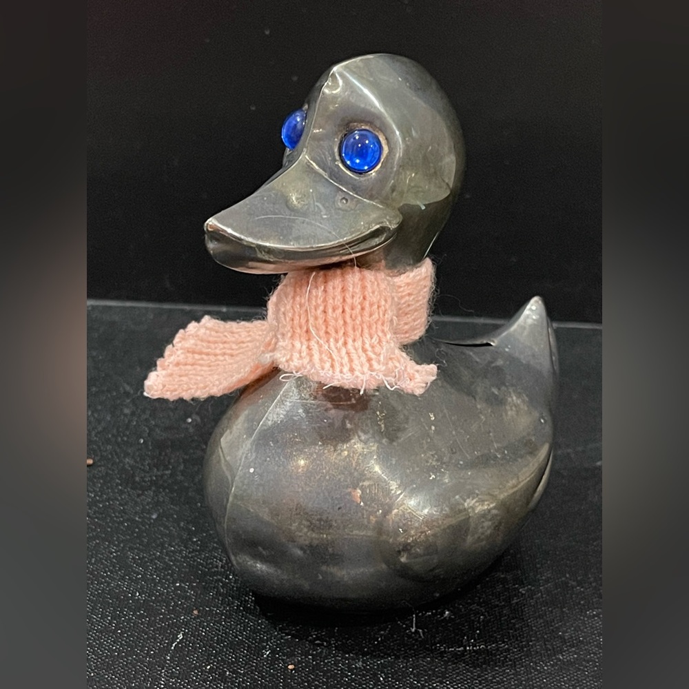 Leonard Silver Plated Duck Bank pink scarf Hong Kong Collectible Bank Vintage
